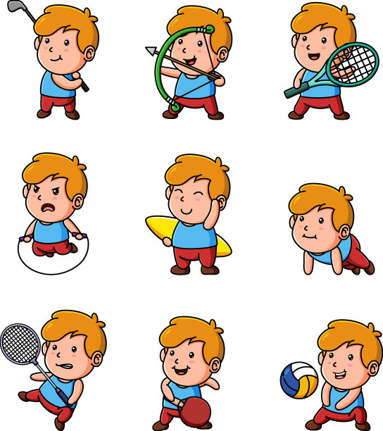 男孩正在做吉祥物捆绑的许多运动图片下载