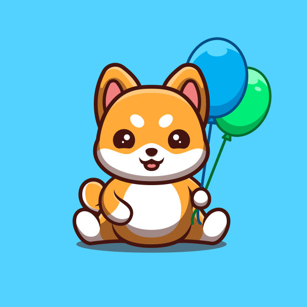 柴犬坐抱气球可爱创意卡哇伊卡通吉祥物标志图片下载