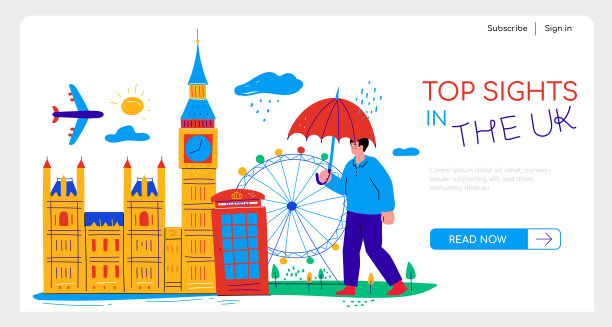 顶部景观在英国-平面设计风格的旗帜图片下载