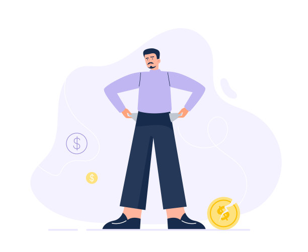 没有钱。破产、贫穷、经济危机和财政困难。一个男人正在翻他的空口袋。矢量平面插图孤立在白色背景上。图片下载