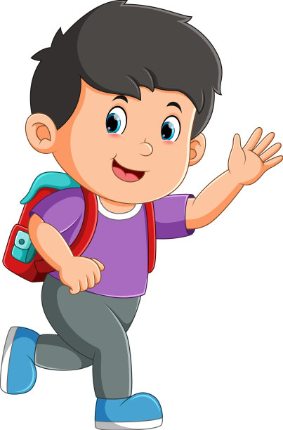 男孩在街上跑着，挥舞着公共汽车图片下载