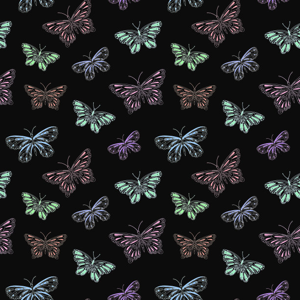 无缝矢量模式与蝴蝶。图片下载