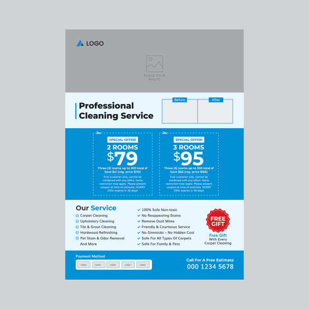 清洁服务传单小册子封面模板与海报布局设计图片下载