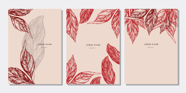 一套秋季模板与手绘树叶图片下载