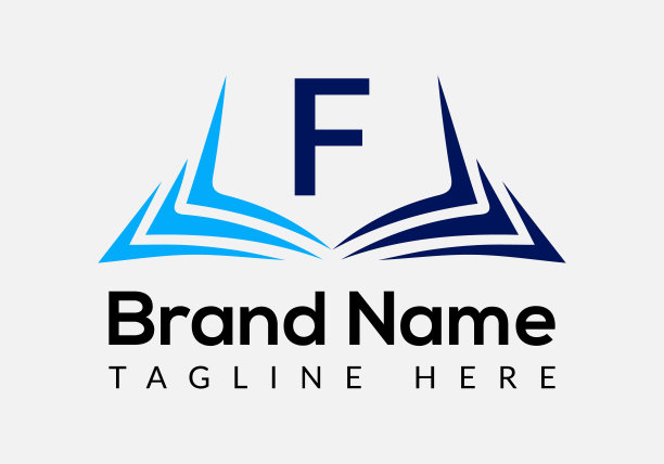 教育标志在字母F模板。开书标志上F字母，初始教育标志概念模板图片下载