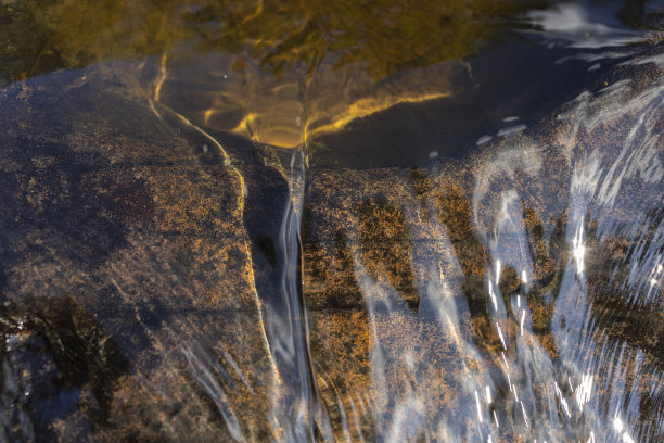 清澈透明的水在山涧中流动。图片下载