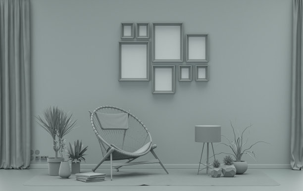 房间平面灰灰配色，廊墙模板配八框图片下载