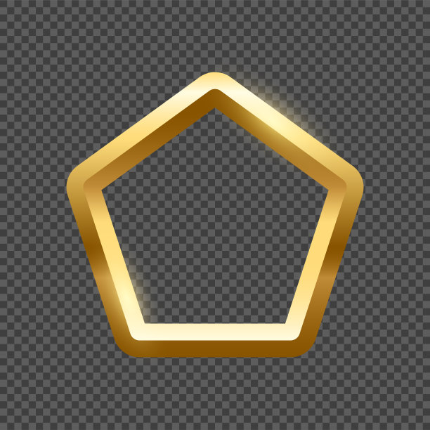 金色五角形框架的图片上透明的背景。空白空间的图片，绘画，卡片或照片。3d现实的现代模板矢量插图。简单的黄金对象模型图片下载