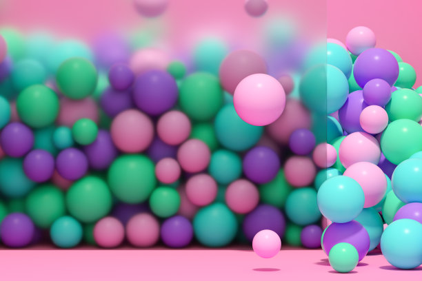 玻璃框架后面的彩色球体图片下载