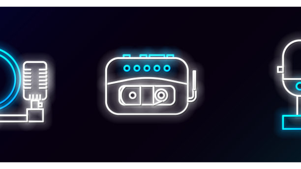 设置线麦克风和音乐磁带播放器图标图片下载