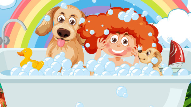 孩子们在浴缸里玩泡泡图片下载