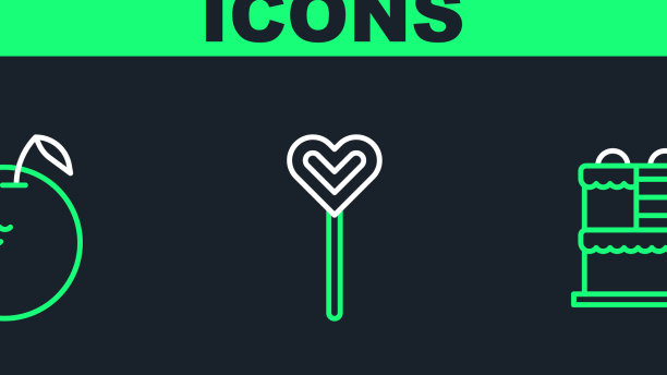 设定线蛋糕苹果和棒棒糖图标图片下载