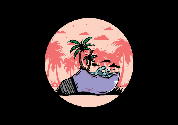 灯泡上的海滩景观图片下载