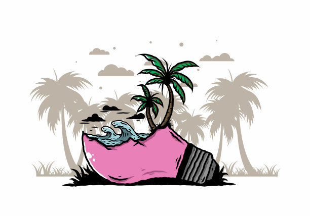 灯泡上的海滩景观图片下载