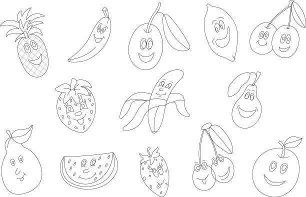 一组不同的水果与黑色的轮廓图片下载