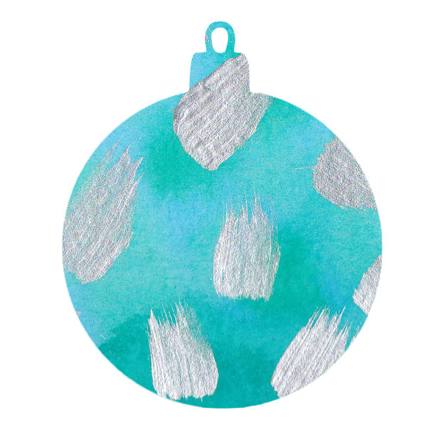 水彩蓝色银色圣诞球孤立在白色背景。手绘圣诞树装饰。图片下载