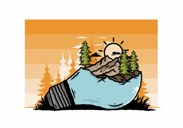 灯泡上的山景图片下载