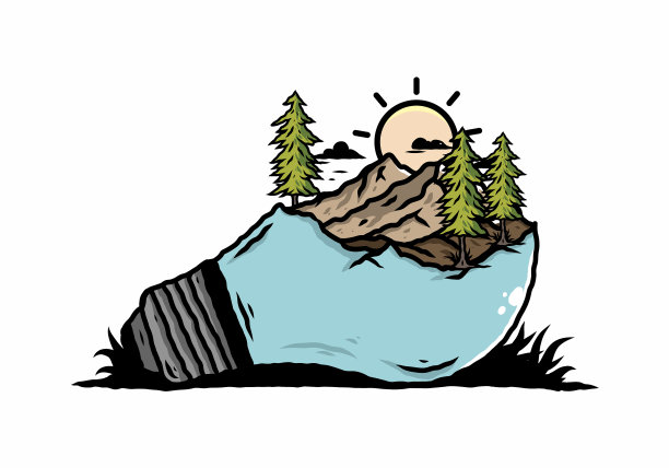 灯泡上的山景图片下载