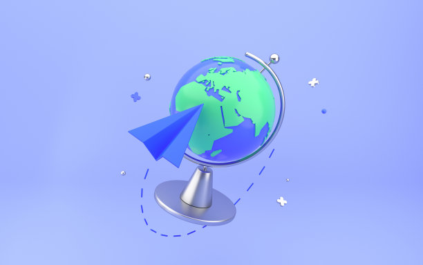 卡通风格的地球。行星地球模型与世界地图的基础上，纸平面的蓝色背景。三维渲染图片下载