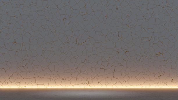 裂缝的墙。带有大气光线的混凝土展厅。图片下载