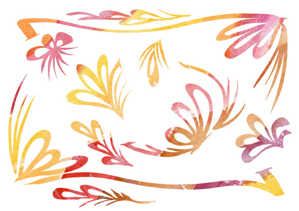 水彩画在白色背景上的线条艺术风格的框架设计元素。橙色，紫色，黄色，红色和棕色图片下载