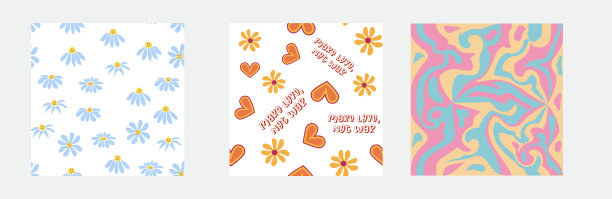 一套复古的70年代无缝图案花卉漩涡图片下载