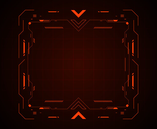 红色框架元素抽象现代技术未来的数字游戏hud设计。图片下载