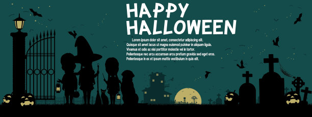 孩子们穿着万圣节服装的剪影图片下载