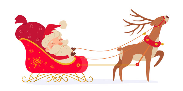 快乐的圣诞老人性格骑着红色的雪橇图片下载