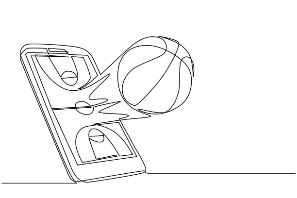 连续单线绘制智能手机与应用程序图片下载