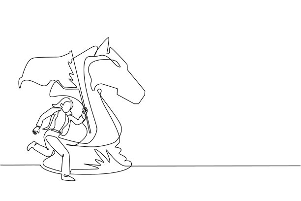 单线连续画可爱的女商人图片下载