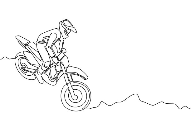 连续的一条线画着年轻的摩托车手图片下载