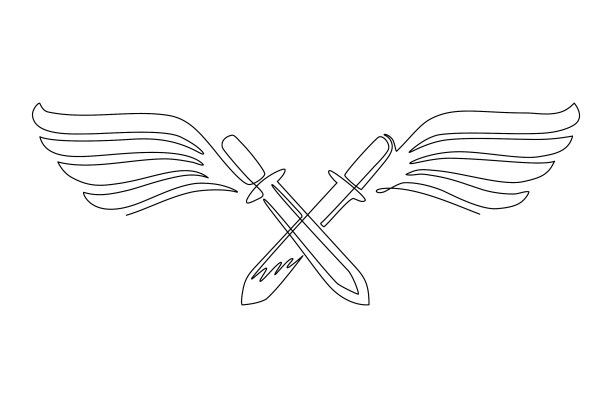 单线画两柄交叉的剑图片下载