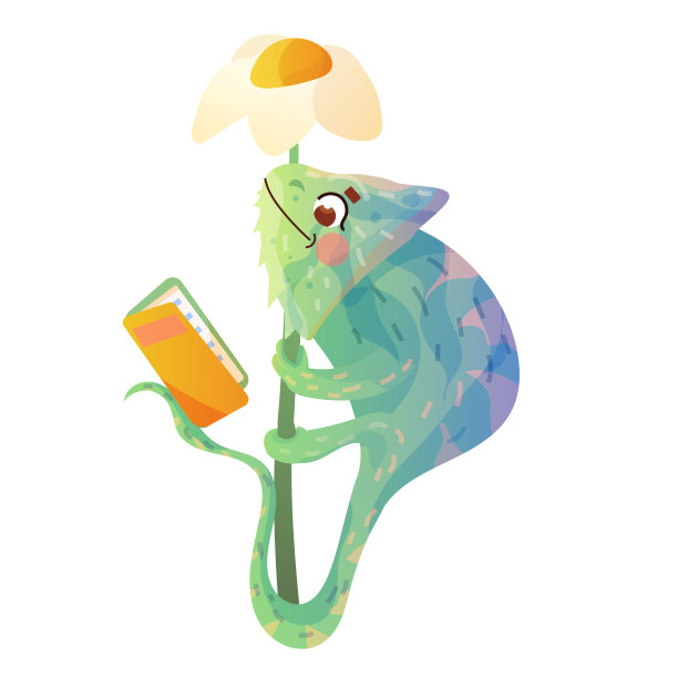 可爱的变色龙在看书。图片下载