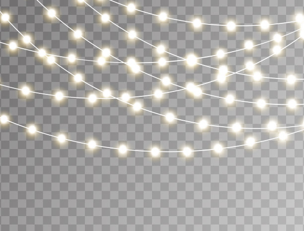 发光的花环灯泡。圣诞节的奢华金灯。庆祝魔法节日边界。Led霓虹灯串。明亮的闪光装饰圣诞卡，横幅，海报，网络。矢量图图片下载