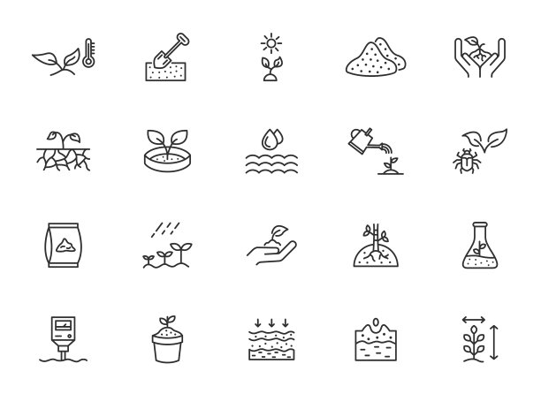 植物生长土壤线图标集花叶图片下载