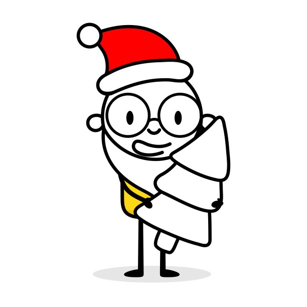 戴着圣诞帽和白色胡须的男人抱着圣诞树。卡通圣诞人物概念。孤立矢量库存插图图片下载