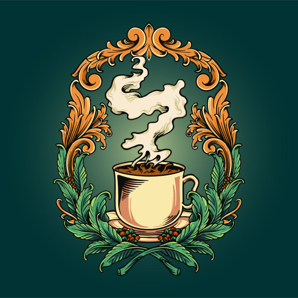 咖啡豆种植与豪华经典框架插图图片下载