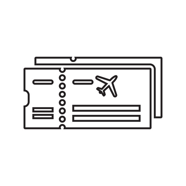 航班、机票轮廓图标。艺术线条矢量。图片下载