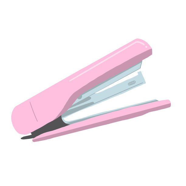 粉色订书机上可爱的卡通手绘风格孤立在一个白色背景与剪贴路径。除了办公工具，学校文具。设计元素对象。图片下载