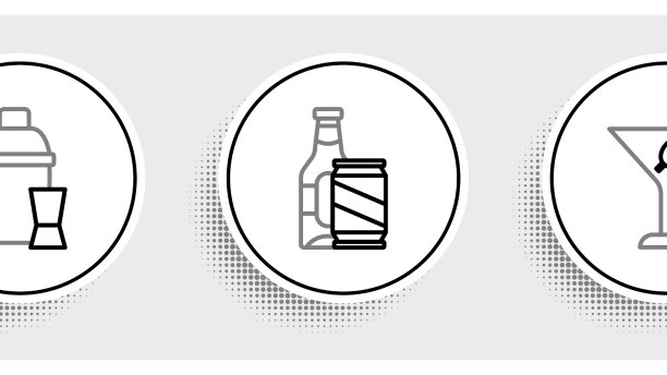 设置线马提尼酒杯，鸡尾酒调酒器和啤酒图片下载