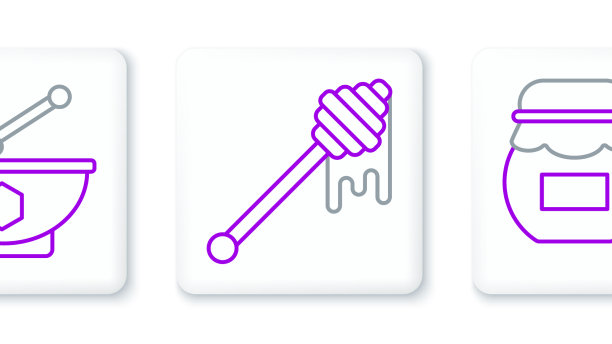 设置线罐的蜂蜜，蜂蜜勺棒和碗图片下载