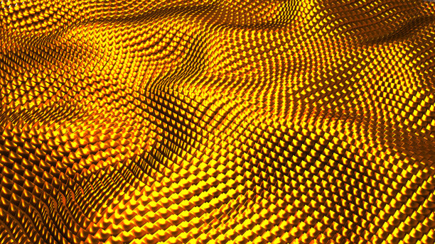 黄金金属背景，三维波浪方形黄金金属形状马赛克图片下载