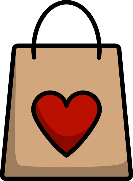 带有心形图标的购物袋图片下载