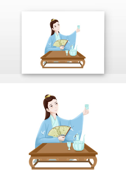 卡通中秋节古人饮酒图片下载