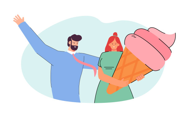 办公室职员旁边的女人拿着巨大的冰淇淋图片下载