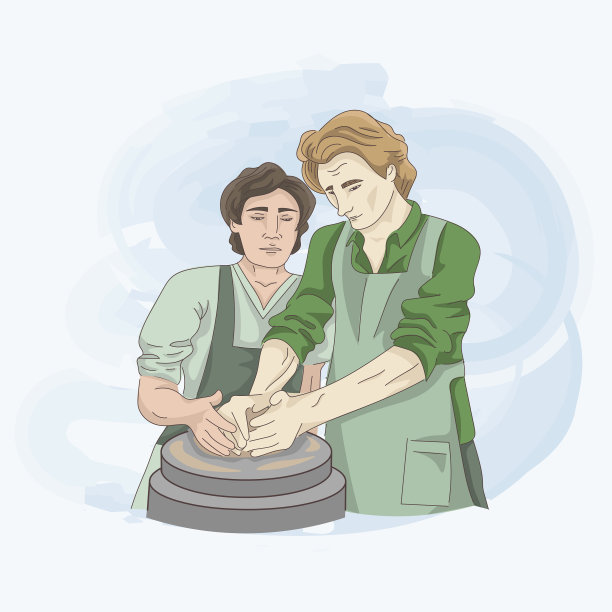 两个上陶艺课的男人站在图片下载