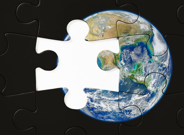 来自太空的地球拼图，除了少了一块，其余部分都完成了图片下载