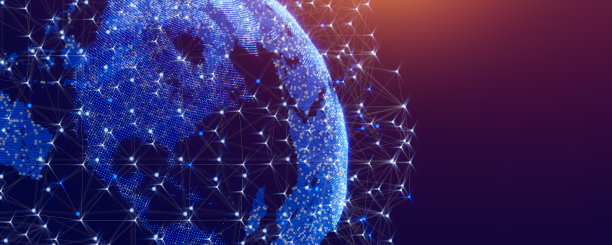 星点地球全景和一条数字通信线路。全球网络连接全球。未来技术的概念。万维网。北美大陆，3D渲染。图片下载