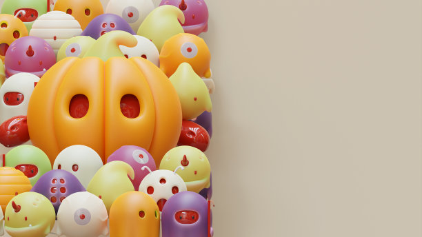 复制空间与万圣节3D渲染插图图片下载